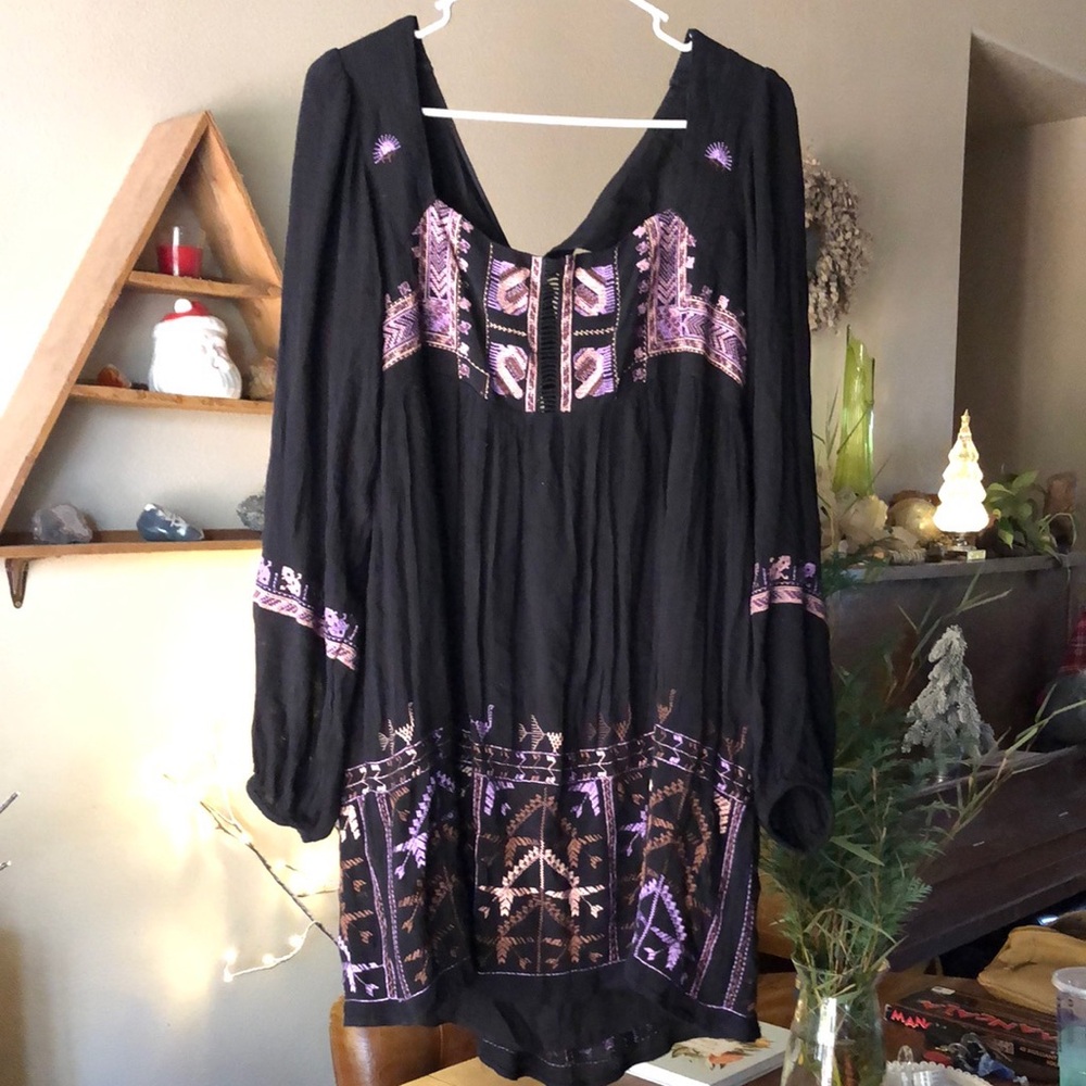 Free People Medium Black and Purple Women's Dress